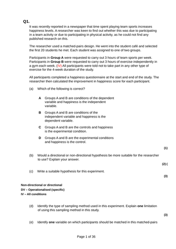 AQA A-level psychology mixed exam questions
