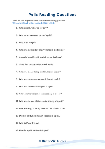 Ancient Greek Polis Reading Questions Worksheet