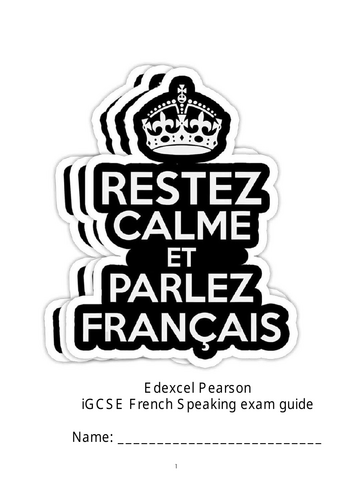 iGCSE Pearson Edexcel French Speaking booklet