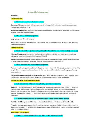 A-Level Sociology Crime+Deviance Essay plans