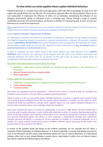 IB Sociocultural - colour coded model ERQ - To what extent can SCT explain individual behaviour