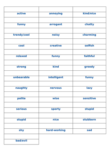 GCSE French adjectives revision sheet
