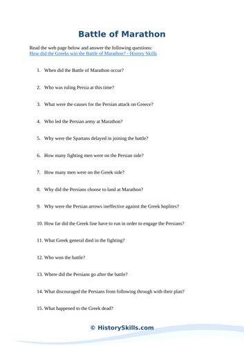 Battle of Marathon Reading Questions Worksheet