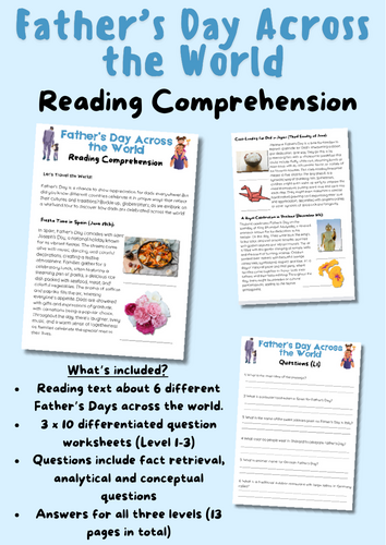 Father's Day Differentiated Reading Comprehension with Answers (End of Year Activity!)