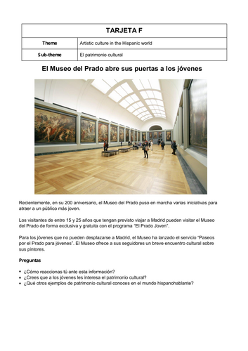 El Patrimonio Cultural - Speaking Cards for AQA A-Level Spanish