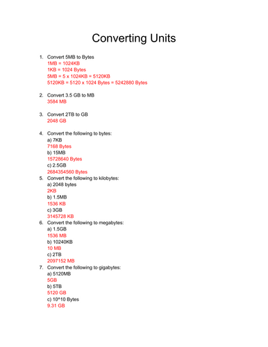 GCSE&A-level Unit Conversion Worksheet