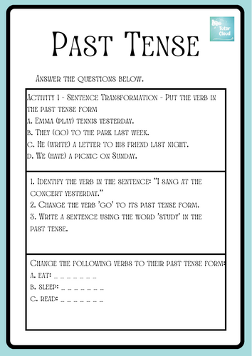Using the Past Tense in Writing Worksheet