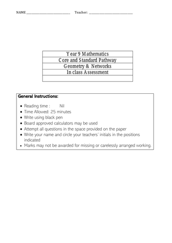 Yr9 CORE Geometry & Networks assessment