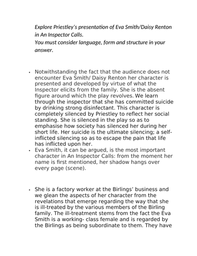 The character of Eva Smith "An Inspector Calls" GCSE ENGLISH LITERATURE