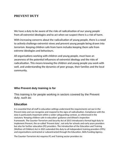 PREVENT DUTY: an overview: vocational exam revision