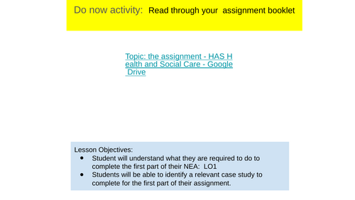 RO33:  the assignment OCR B Cambridge Nationals Health and Social Care
