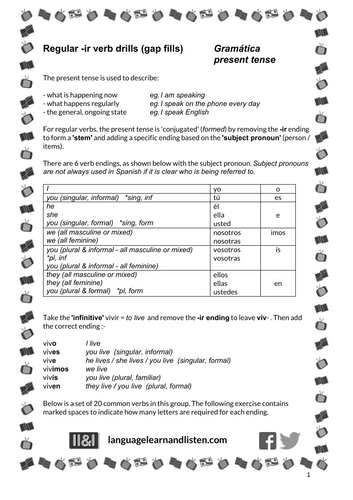 Spanish - Verb drills (gap fills) - present tense regular -ir verbs