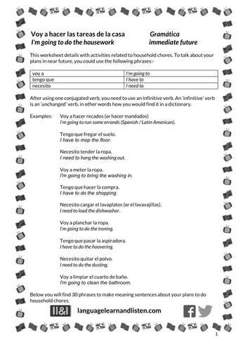 Spanish- Immediate future - Household chores - Voy a hacer las tareas de la casa