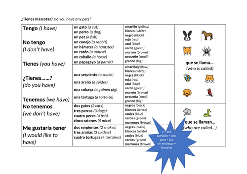 Y7 5x Spanish VIVA Unit 1 Sentence Builders