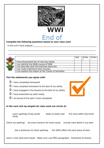 WWI Assessment and feedback (2 hours)