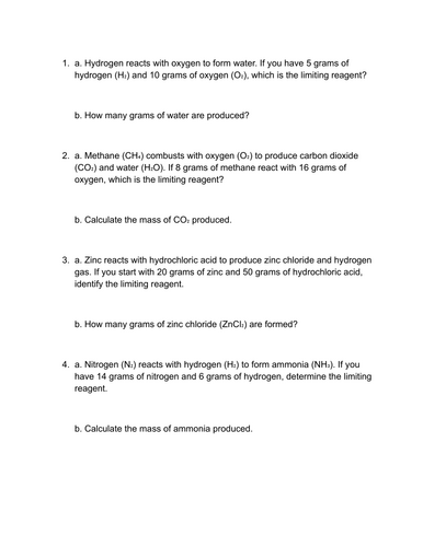 limiting reagent calculation questions