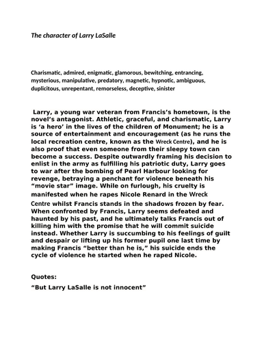GCSE ENGLISH LITERATURE "Heroes" the character of Larry LaSalle