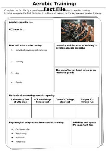 Periodisation, Aerobic Capacity, Strength, Flexibility work sheets and answers