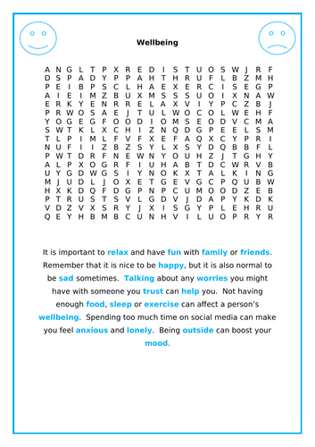 Free Wellbeing Word search