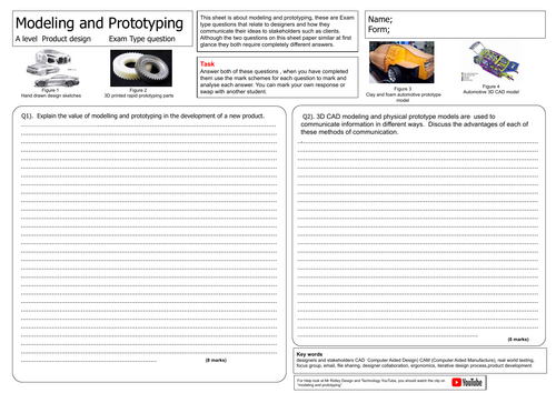 A level  Product Design  Modeling and Prototyping Exam Type questions