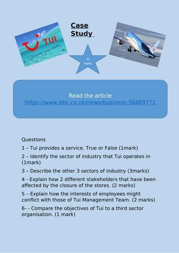 Tui Case Study - Business Studies - Types of Business, Stakeholders