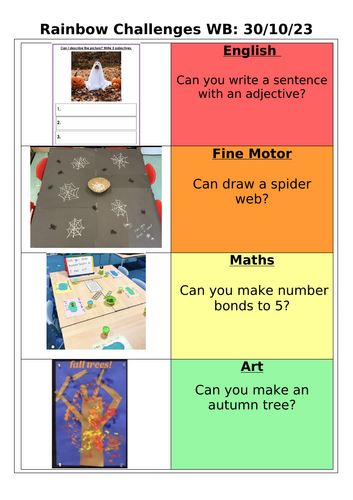 Year 1 Rainbow Challenges Autumn 2