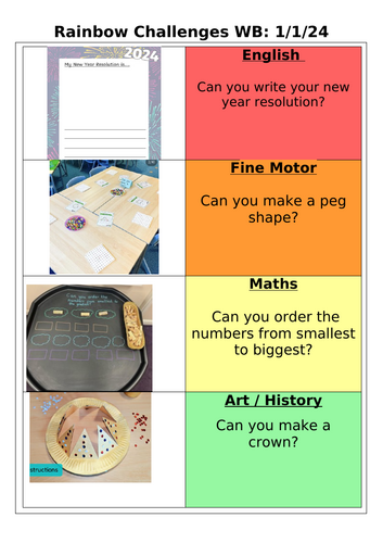 Year 1 Rainbow Challenges Spring 1