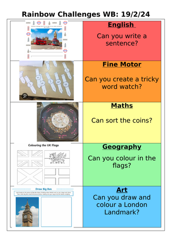 Year 1 Rainbow Challenges Spring 2