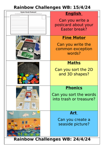Year 1 Rainbow Challenges Summer 1