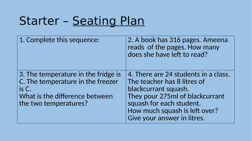 Seating Plan Maths Lesson