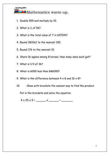 Primary Maths Maintenance Activities