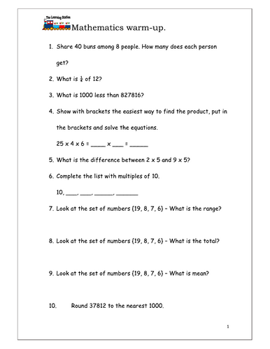 Primary Maths Maintenance Activities.