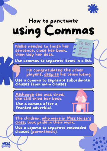 How to punctuate using commas poster (KS2)