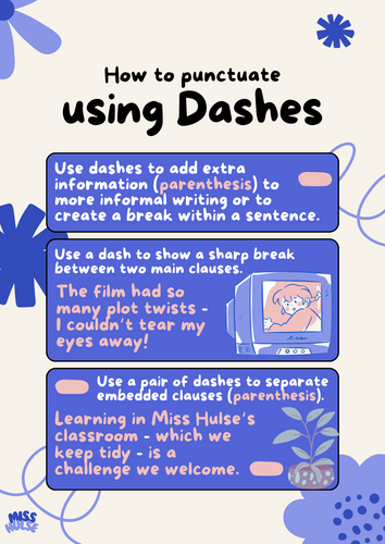 How to punctuate using dashes poster (KS2)