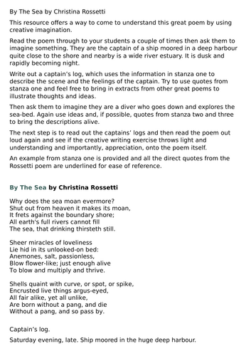 By The Sea by Christina Rossetti - a powerful way into understanding