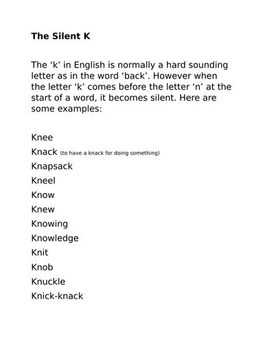 KS2 ENGLISH LANGUAGE: Teacher Resource: silent letters