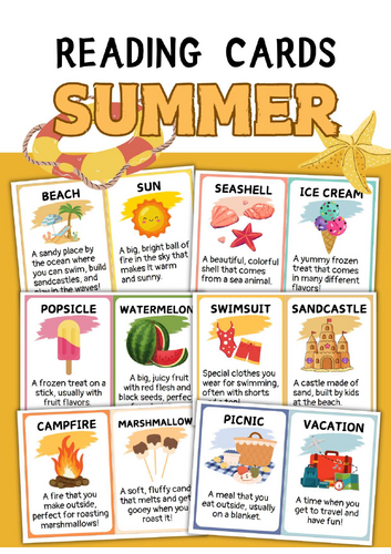 Summer Reading Cards | Summer Reading Comprehension | Printable Reading Task Cards | ESL EFL