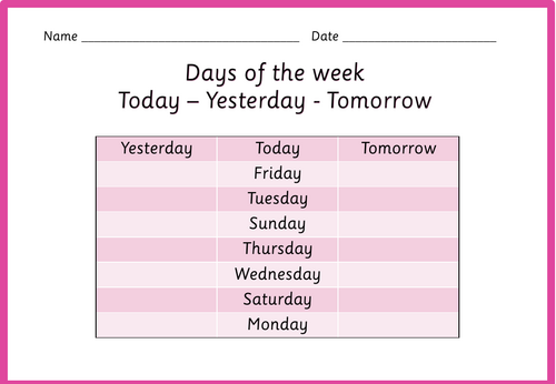 Today Yesterday Tomorrow worksheet | Teaching Resources