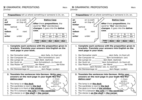 Mein Zimmer: Prepositions with the dative case