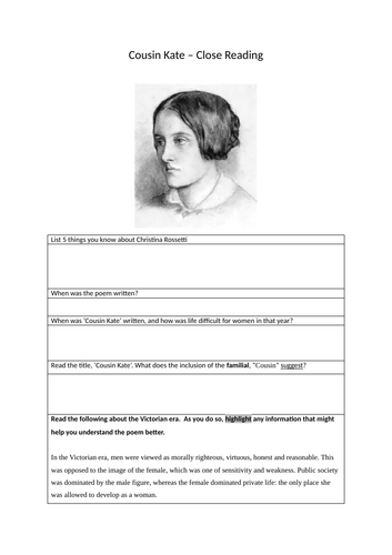 English GCSE Rossetti Cousin Kate Poetry KS4 Conflict Language ...