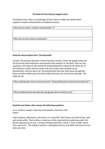 GCSE Language Paper 1 Extract Analysis The Book of Fairy Tales Angela ...