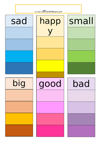 Synonym Paint Card Worksheet