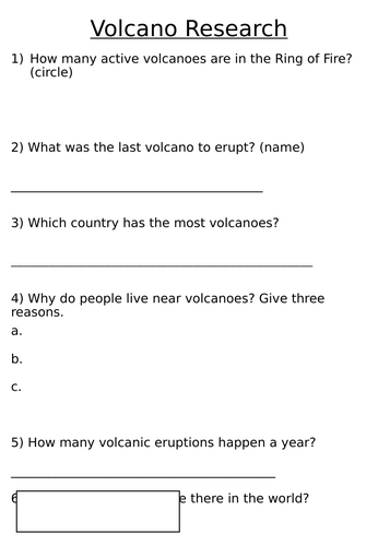 Natural Disaster Research Tasks (Tornados, Volcanoes and Earthquakes)