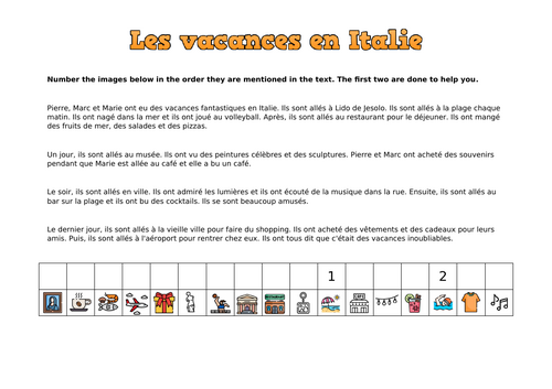 French holidays reading and image sort