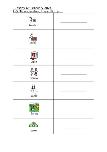 Suffix 'er' worksheet