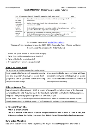 OCR B Geography- Urban Futures