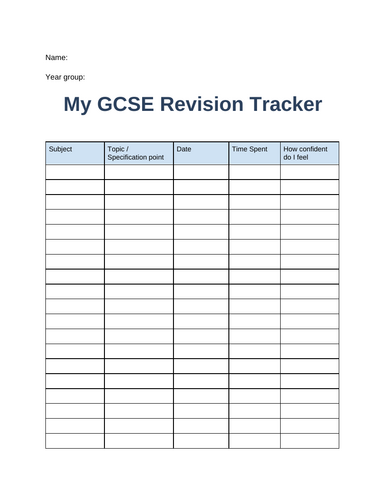 GCSE Revision tracker
