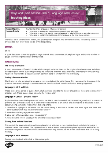 Dr jekyll and Mr Hyde Language and context
