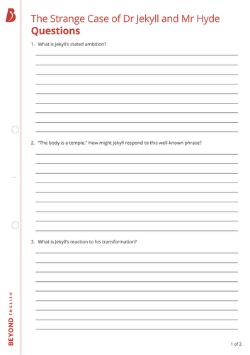 Jekyll and Hyde Comprehension Questions