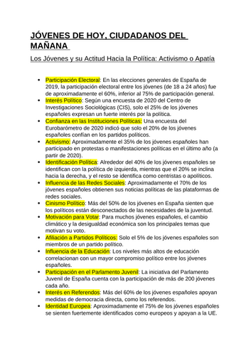 Jóvenes de Hoy, Ciudadanos del Mañana - Facts for AQA A-Level Spanish